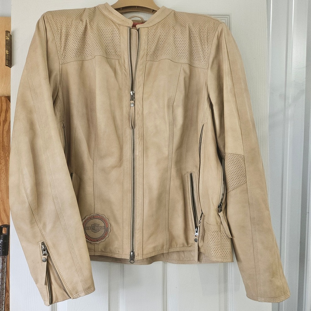 Harley-Davidson Womens Sheepskin Leather Riding Jacket Beige Tan 97114-16VW XL
